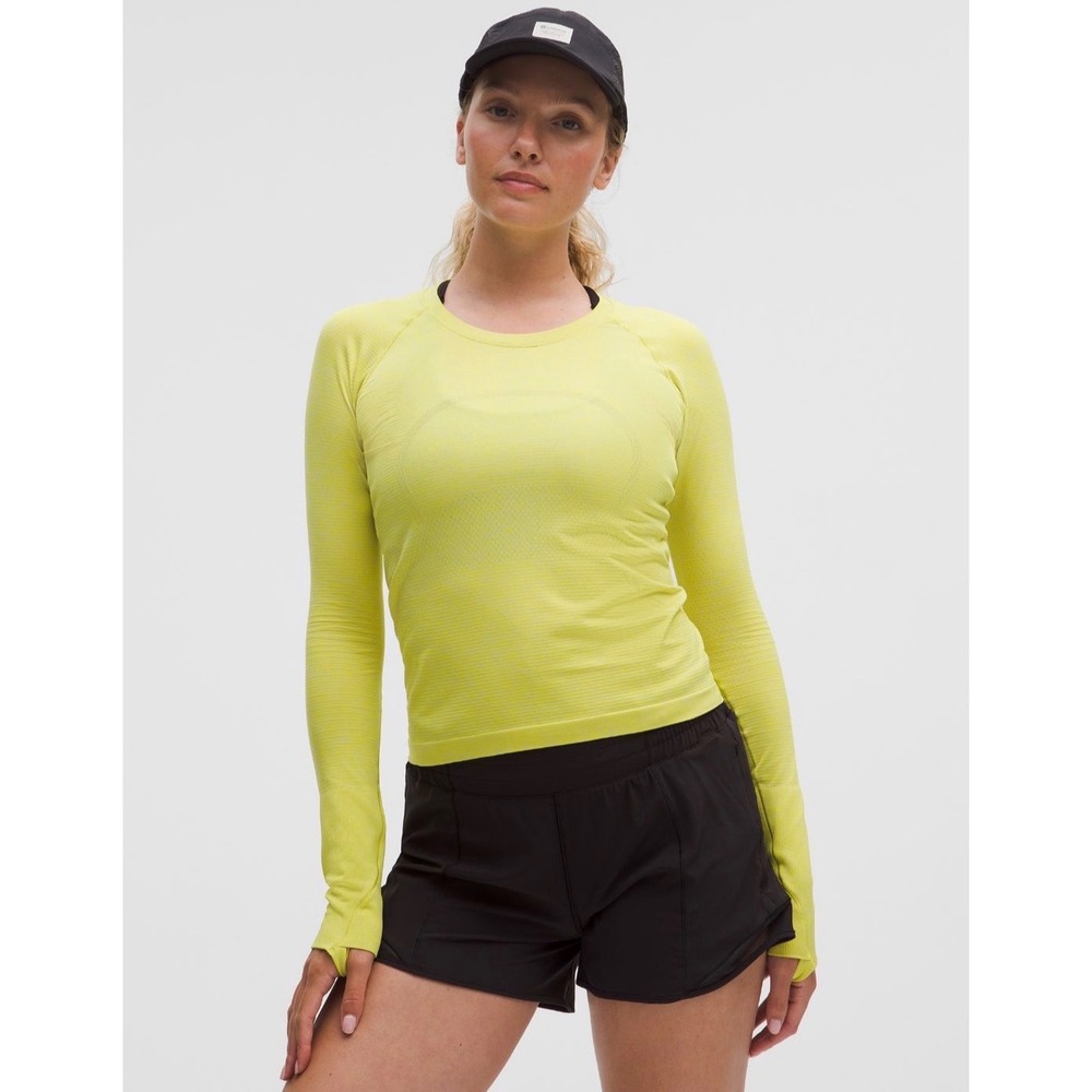 Lululemon Swiftly Tech Long Sleeve Women 8 Lime Yellow Seamless Active Top